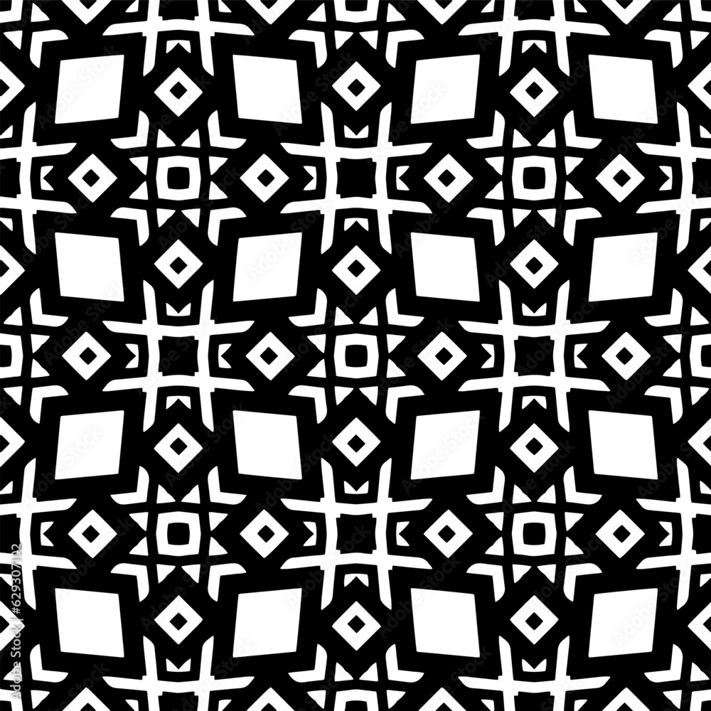 Black and white geometric seamless pattern with abstact shapes. Repeat pattern for fashion, textile design,  on wall paper, wrapping paper, fabrics and home decor.