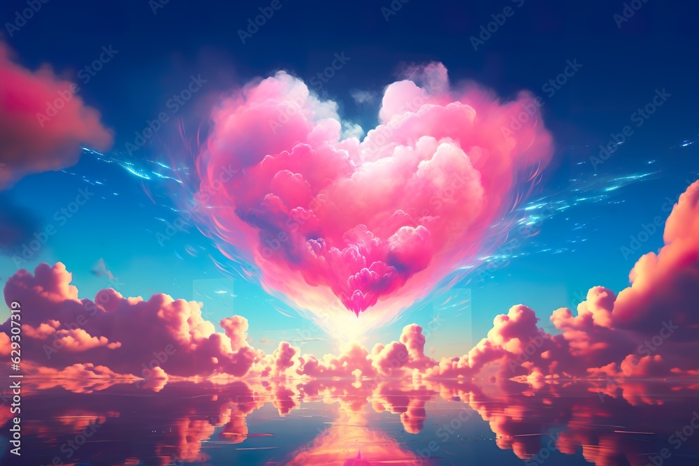 heart shaped colourful cloud in blue sky, creative design pattern concept, generative AI heart shaped colourful cloud in blue sky, creative design pattern concept, generative AI