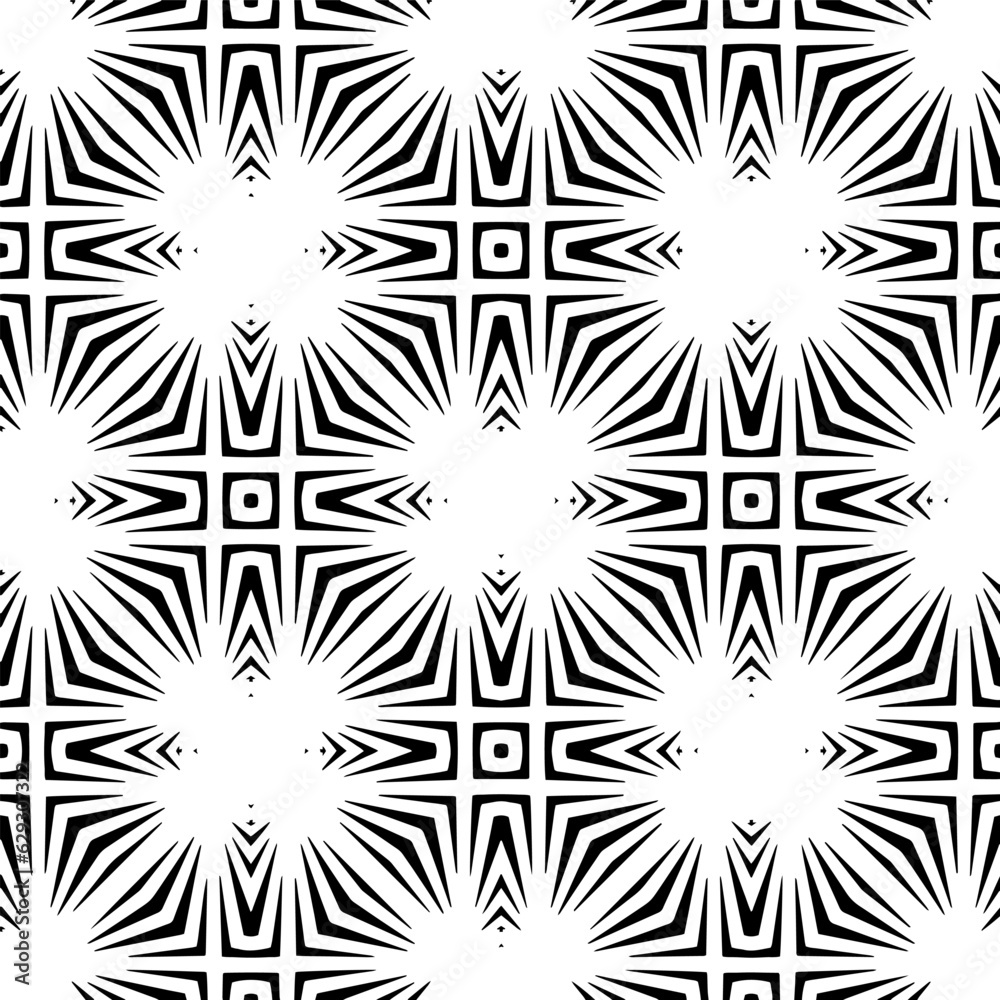 Obraz premium Black and white geometric seamless pattern with abstact shapes. Repeat pattern for fashion, textile design, on wall paper, wrapping paper, fabrics and home decor.