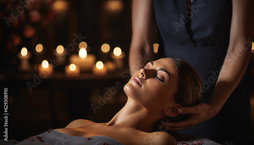 An woman enjoying a soothing head massage at a spa