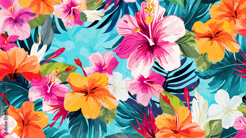 Retro aloha pattern with painted leaves and blossoms that exude a natural and exotic feel