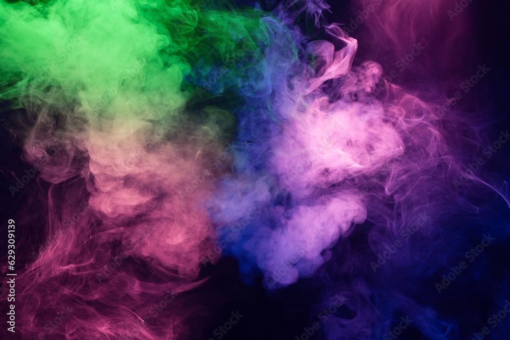 Blue and pink steam on a black background.