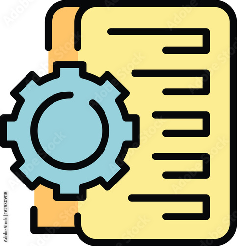 Gear business system icon outline vector. Security plan. Finance process color flat