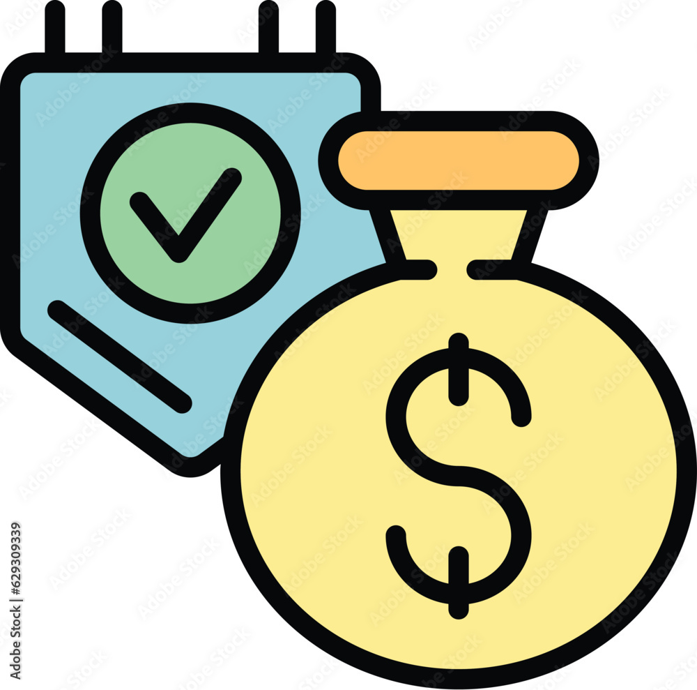 Money bag plan icon outline vector. Digital strategy. Work control color flat Money bag plan icon outline vector. Digital strategy. Work control color flat
