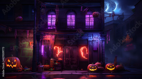 halloween with neon lights rtx landscape picture