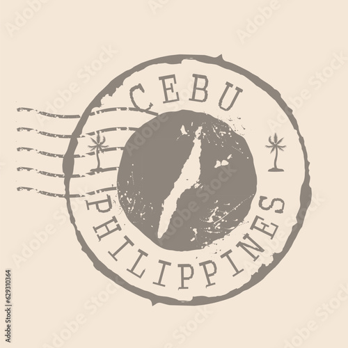 Stamp Postal of Cebu island. Map Silhouette rubber Seal.  Design Retro Travel. Seal of Province Cebu grunge  for your design. Philippines. EPS10 photo