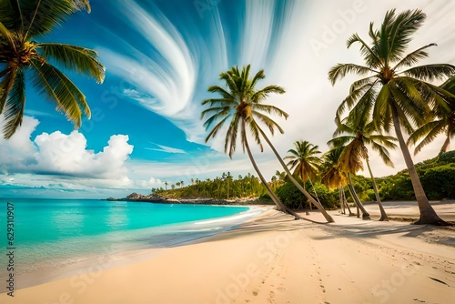 beach with palm trees © Sajawal