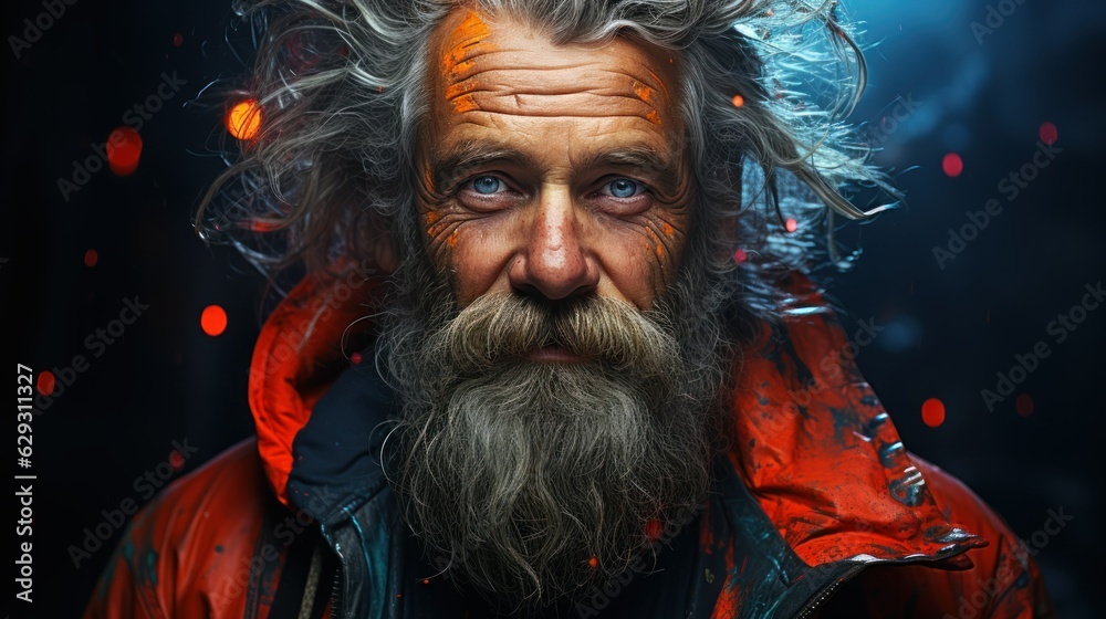 Time-Weathered Trails: Dramatic Studio Portrait of a Bearded Elder Adventurer Time-Weathered Trails: Dramatic Studio Portrait of a Bearded Elder Adventurer