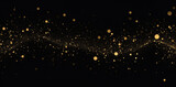Golden glittering particles on black background. Golden bokeh effect.
