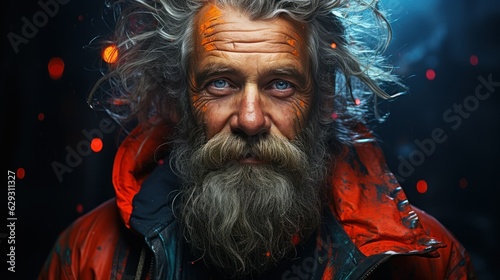 Time-Weathered Trails: Dramatic Studio Portrait of a Bearded Elder Adventurer