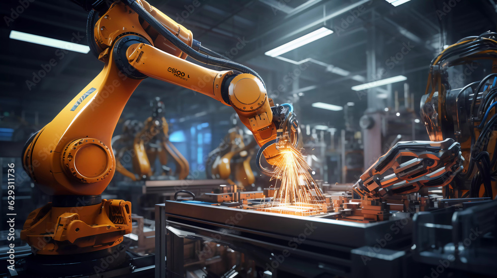 industry robotic with blurry background. AI generated industry robotic with blurry background. AI generated