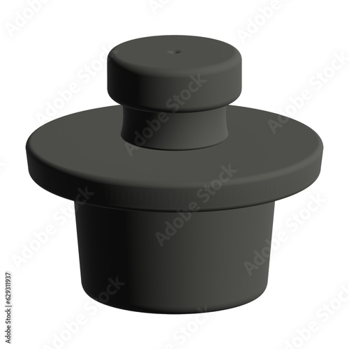 black rubber 3D stopper in the bathroom for a hole for draining water, isolate