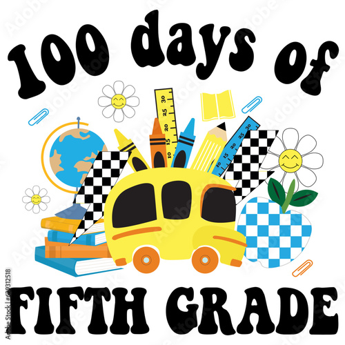 retro vintage 100 days of school, pre school, pre-k, first grade, second grade, third grade, fourth grade, fifth grade, sixth grade, vintage 100 days of school , teacher 100 days of school svg png 