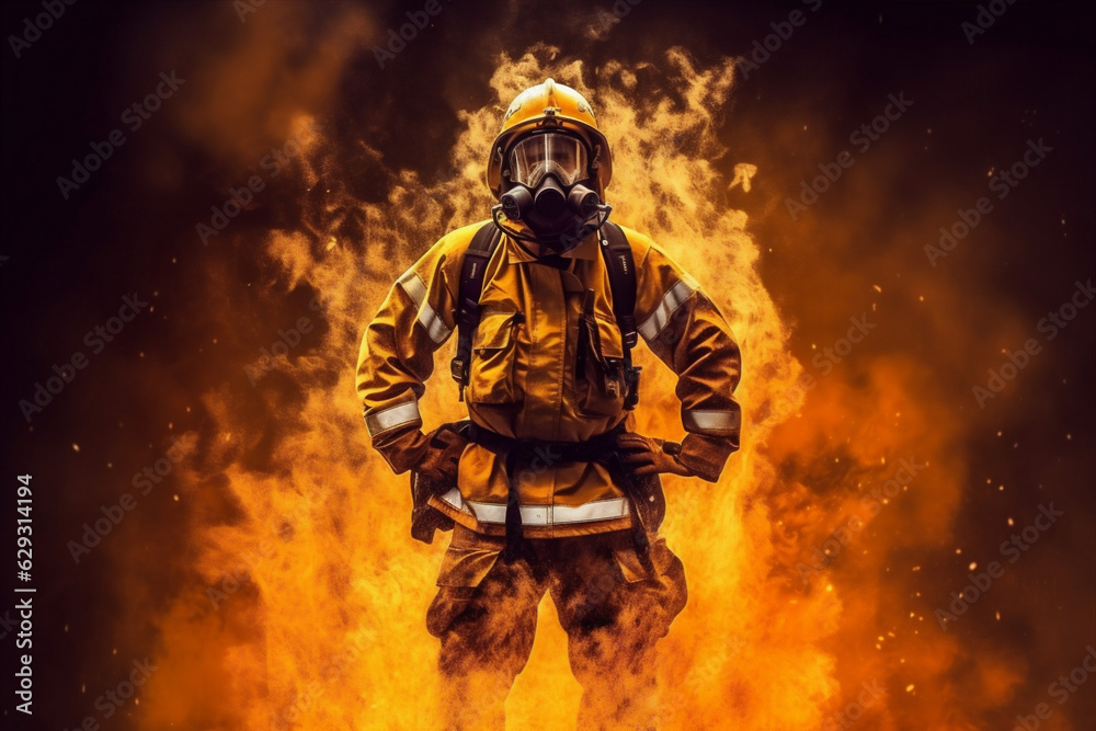 safety equipment fighter smoke emergency fire firefighter rescue uniform fireman. Generative AI. safety equipment fighter smoke emergency fire firefighter rescue uniform fireman. Generative AI.