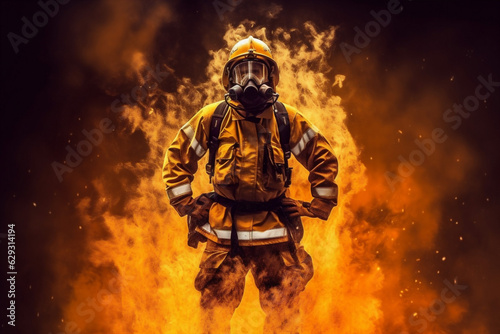 safety equipment fighter smoke emergency fire firefighter rescue uniform fireman. Generative AI.