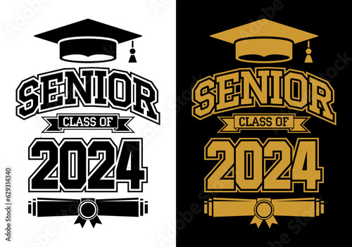 Lettering Class of 2023 for greeting, invitation card. Text for graduation design, congratulation event, T-shirt, party, high school or college graduate. Illustration, vector on transparent and black 