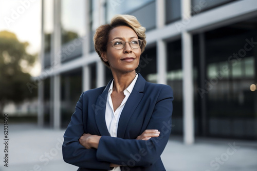 older black professional businesswoman standing infront of office building successful