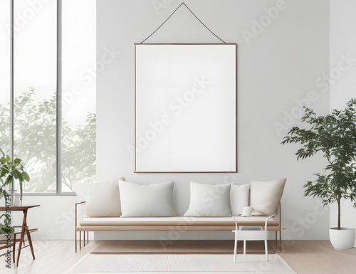 poster mock up minimal interior background frame  Scandinavian white style living room interior, modern living room interior background, Ai generative