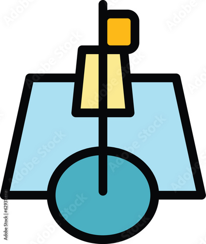 Ice fishing flag icon outline vector. Winter lake. Frozen river color flat