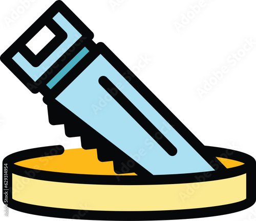 Ice hole handsaw icon outline vector. Winter fish. Ice fishing color flat
