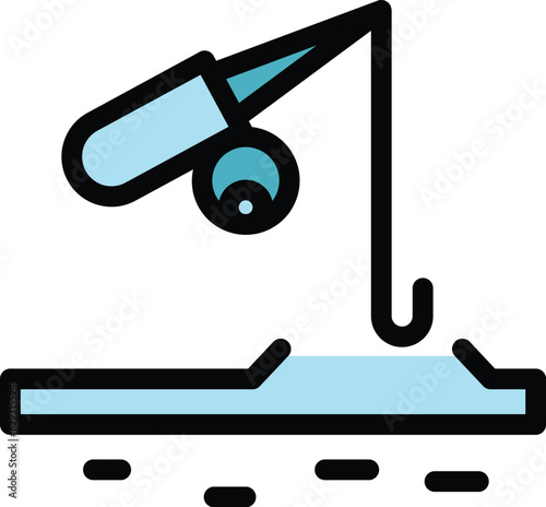 River ice fishing icon outline vector. Winter fish. Man snow color flat