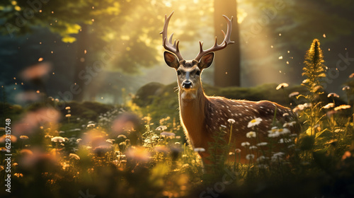 A serene depiction of a Noble Deer roaming freely in a picturesque meadow  © Наталья Евтехова