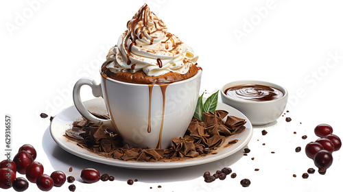 hot chocolate with cream and christmas decoration in watercolor painting style 