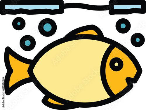 Big ice fish icon outline vector. Winter lake. Snow frozen color flat