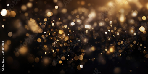 Bokeh background in black in the style of confetti like dots. Glitter and diamond dust. AI generated