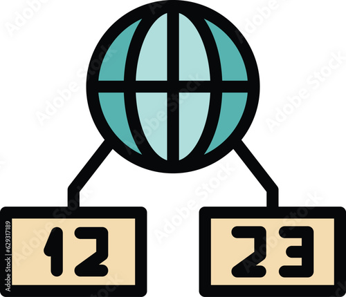 Global time icon outline vector. World zone. Map clock color flat