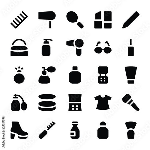 Pack of Makeup and Grooming Bold Line Icons

