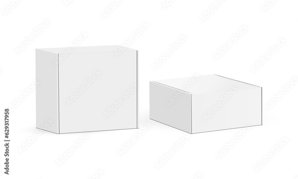 Two Cardboard Packaging Boxes, Side View, Isolated on White Background. Vector Illustration Two Cardboard Packaging Boxes, Side View, Isolated on White Background. Vector Illustration