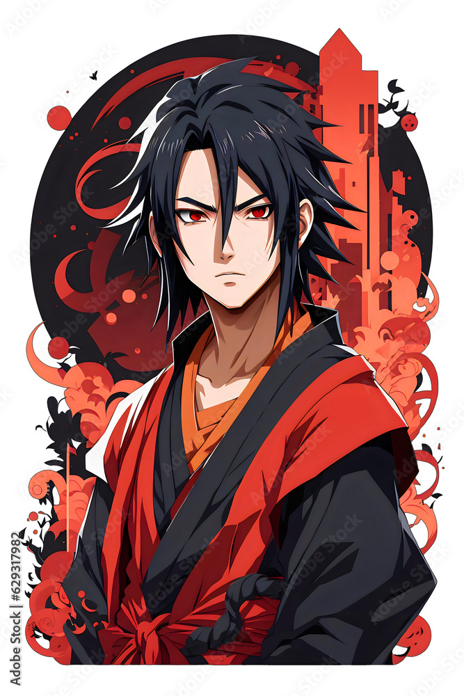 Fototapeta premium anime boy in black and red logo style, isolated on white background,