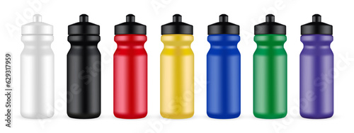 Set of Sport Bottles Mockups, Isolated on White Background. Vector Illustration