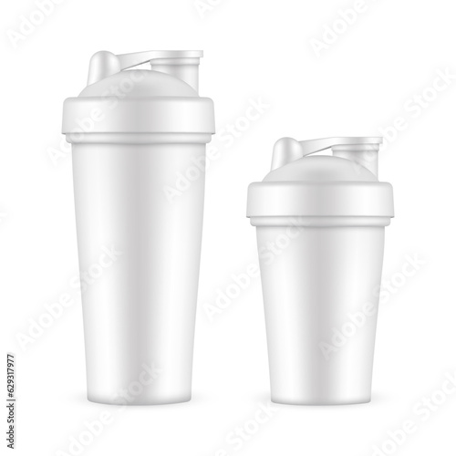 Two Shaker Bottles, Small and Big Mockup, Isolated on White Background, Front View. Vector Illustration