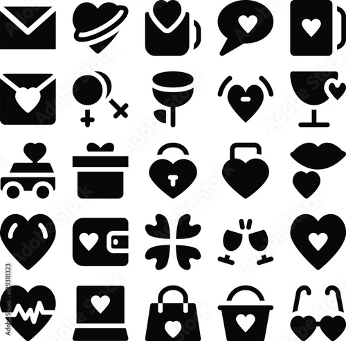 Set of Valentine Event Bold Line Icons 

