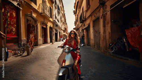 Beautiful Italian Model Riding Scooter in the Street