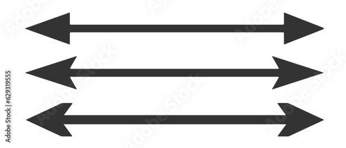 Long horizontal arrow. Black straight double arrow. Vector icon.