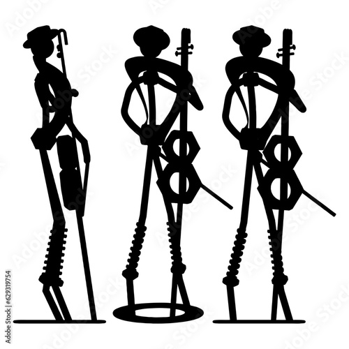 Man With Contrabass Statue Vector 01. Isolated On White Background. A Vector Illustration Of A Metal Statue Of Musician Man With Double Bass.