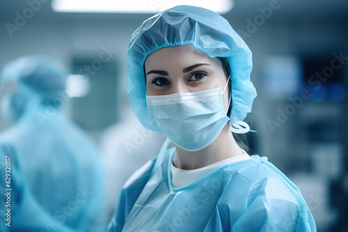 Medical Staff in Surgery Uniform with Hat and Mask in Surgery Room - Healthcare and Surgical Concept