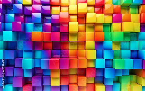 rainbow cubes pattern. An abstract geometric background image featuring a cube pattern composed of colorful blocks. The backdrop is gorgeously vibrant with textured elements. Generative AI,