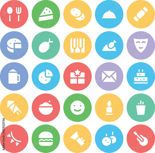 Set of Party and Celebration and Carnival Line Icons