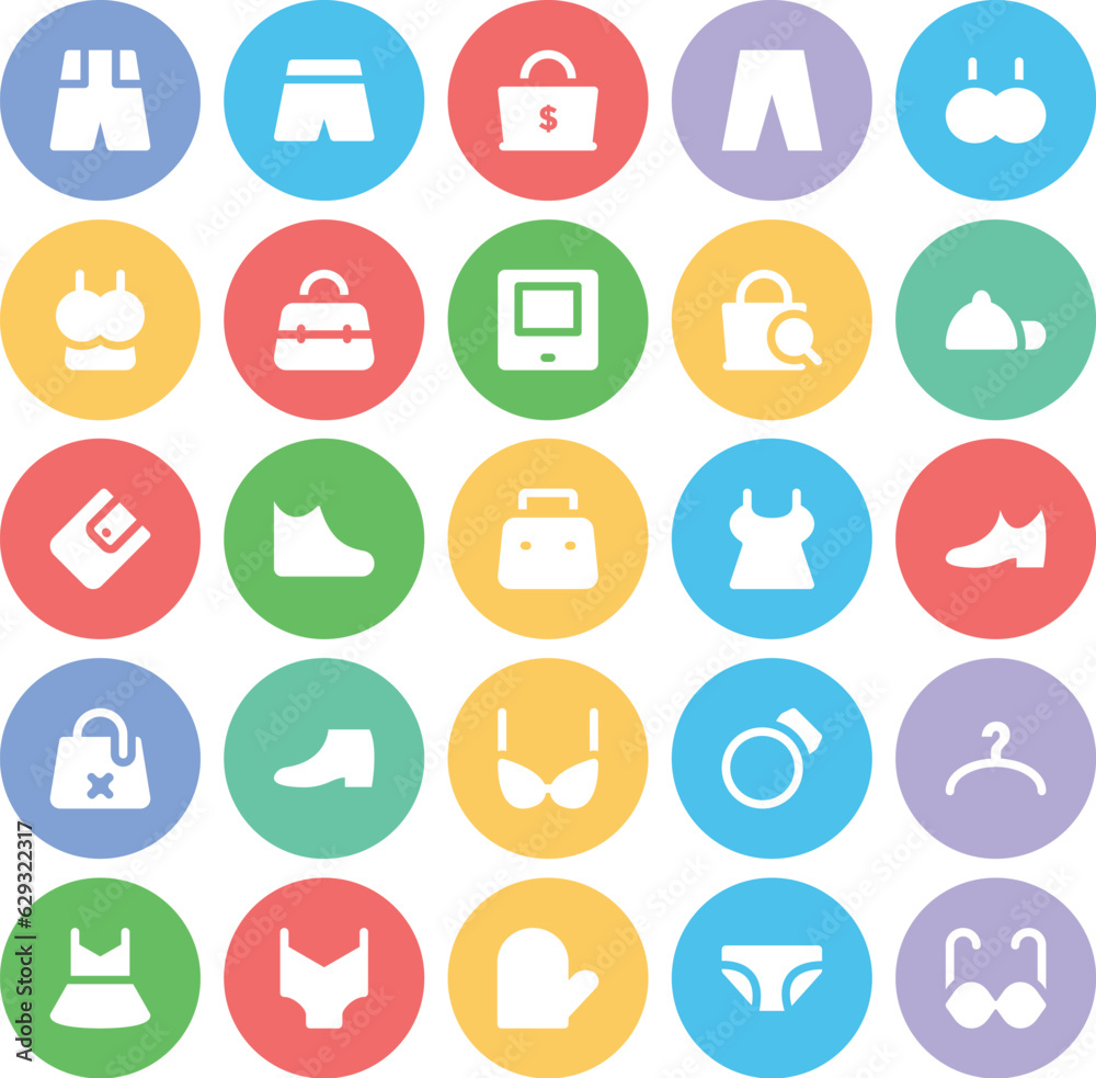 Set of Clothes and Fashion Equipment Bold Line Icons


