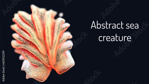 Abstract sea creature. Coral or shell. Visualization of a fungus or mold. Depth of field. Shimmering dot surface. AI