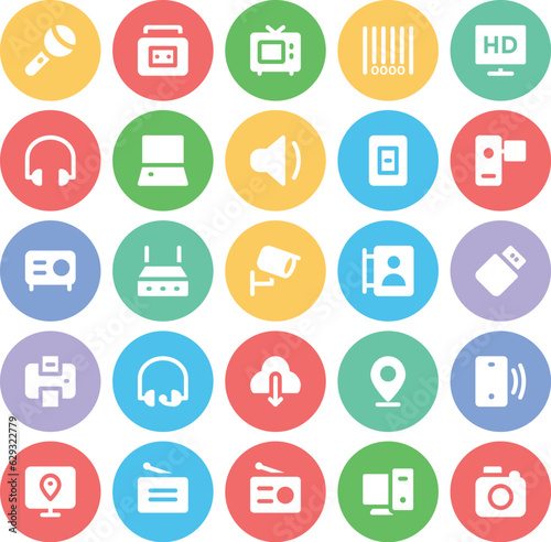 Set of Communication and Technology Line Icons

