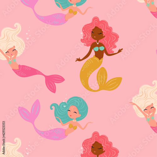 Lovely mermaid pattern  vector illustration for kids prints  wallpapers  fabrics  greeting cards.