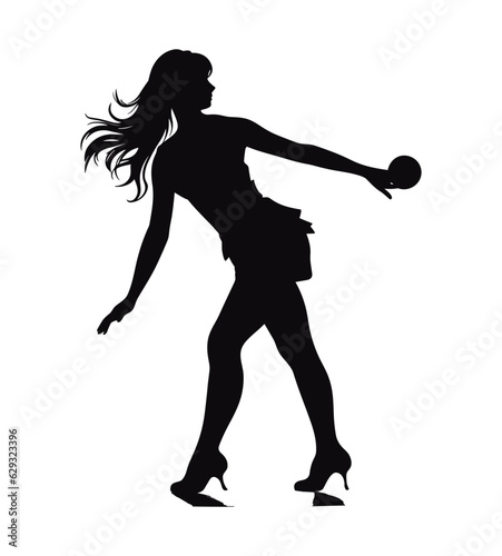 Girl playing bowling sport silhouette