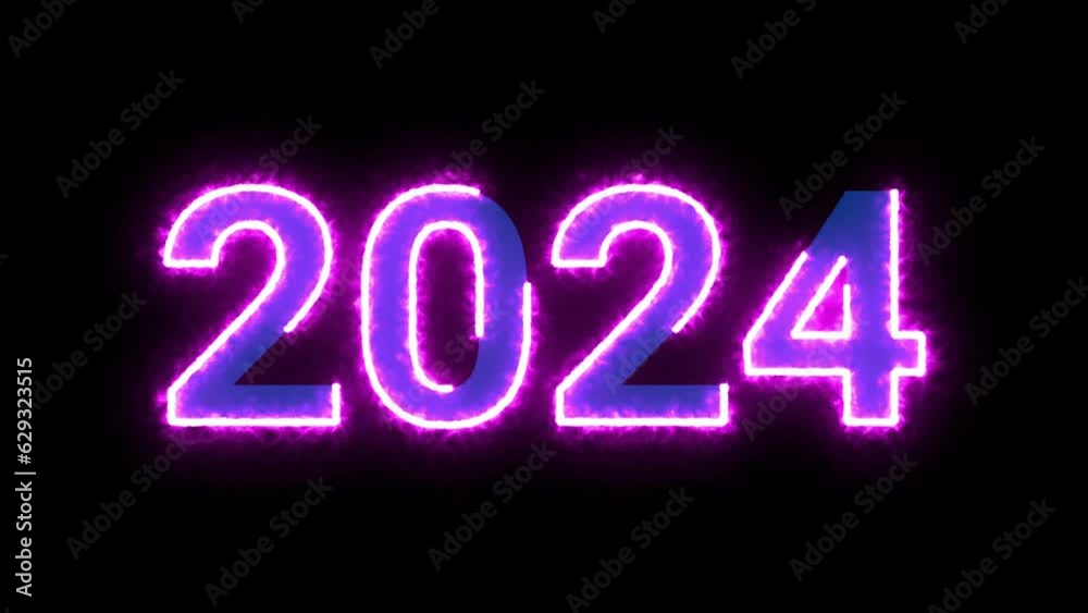 Year 2024 in Neon Style Year 2024 in Neon Style