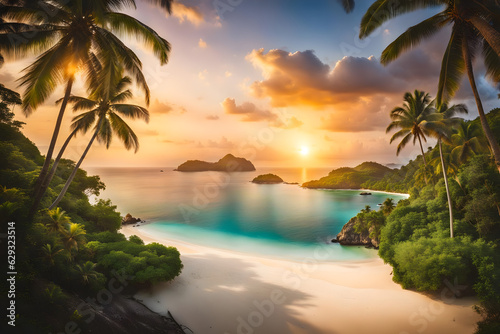 sunrise over a tropical island - generative ai