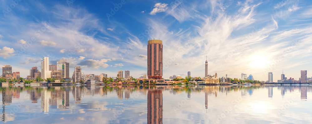 Nile River and Gezira island, elite district of Cairo, high quality panorama, Egypt